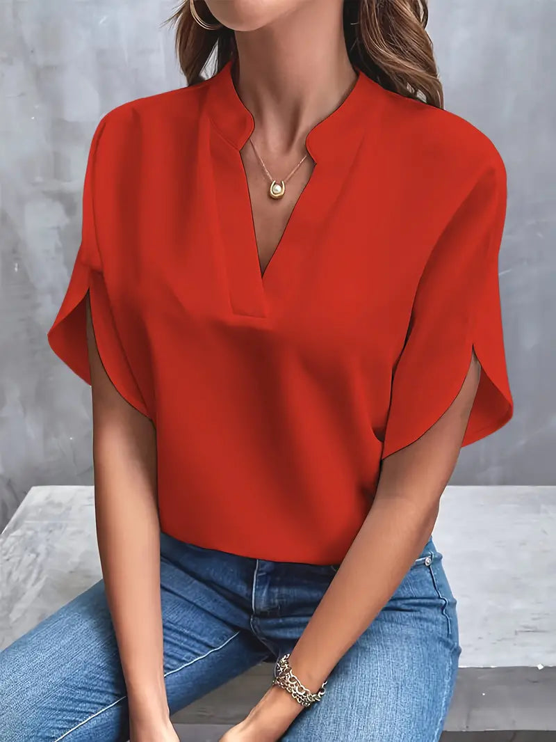 Damska - Elegancka bluzka z krótkim rękawem - Stylowy, wygodny top idealny na co dzień