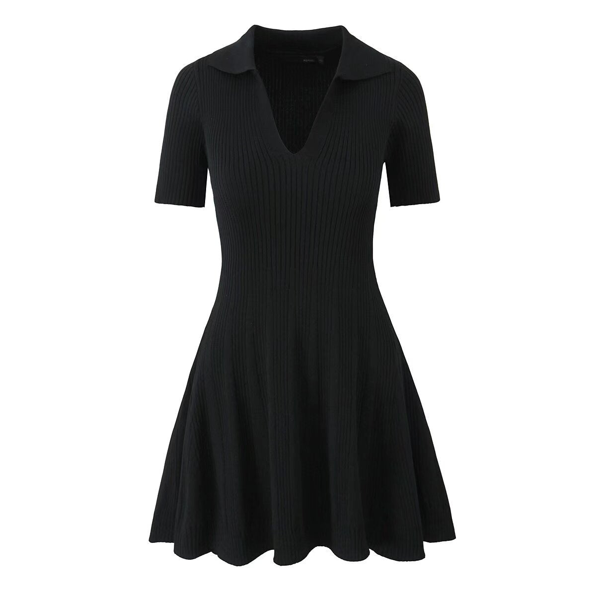 Damska - Sukienka dzianinowa - Poliester Krótki rękaw, V-Neck - Wygodna i stylowa, idealna na każdą okazję