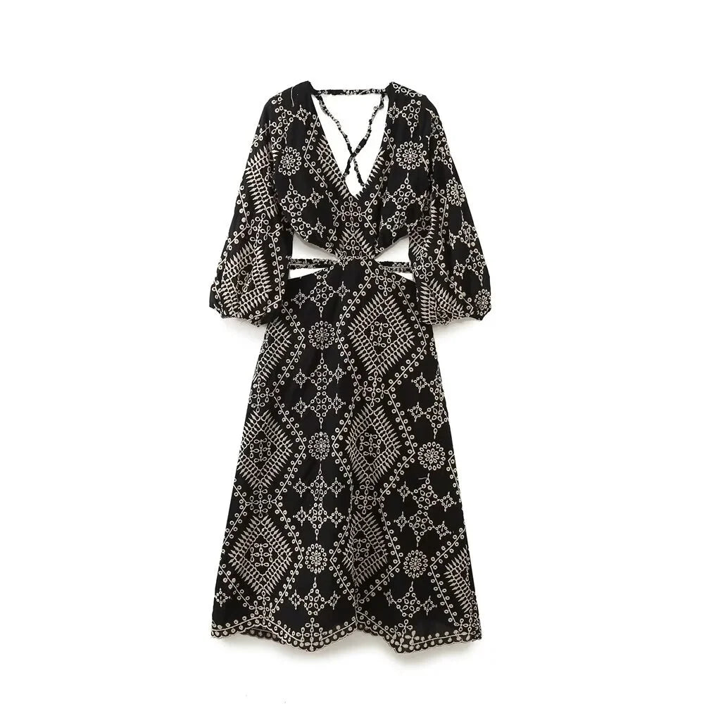 Damska - Midi Sukienka Boho Aztecka - Lekka Bawełna - Stylowa Moda Letnia dla Kobiet