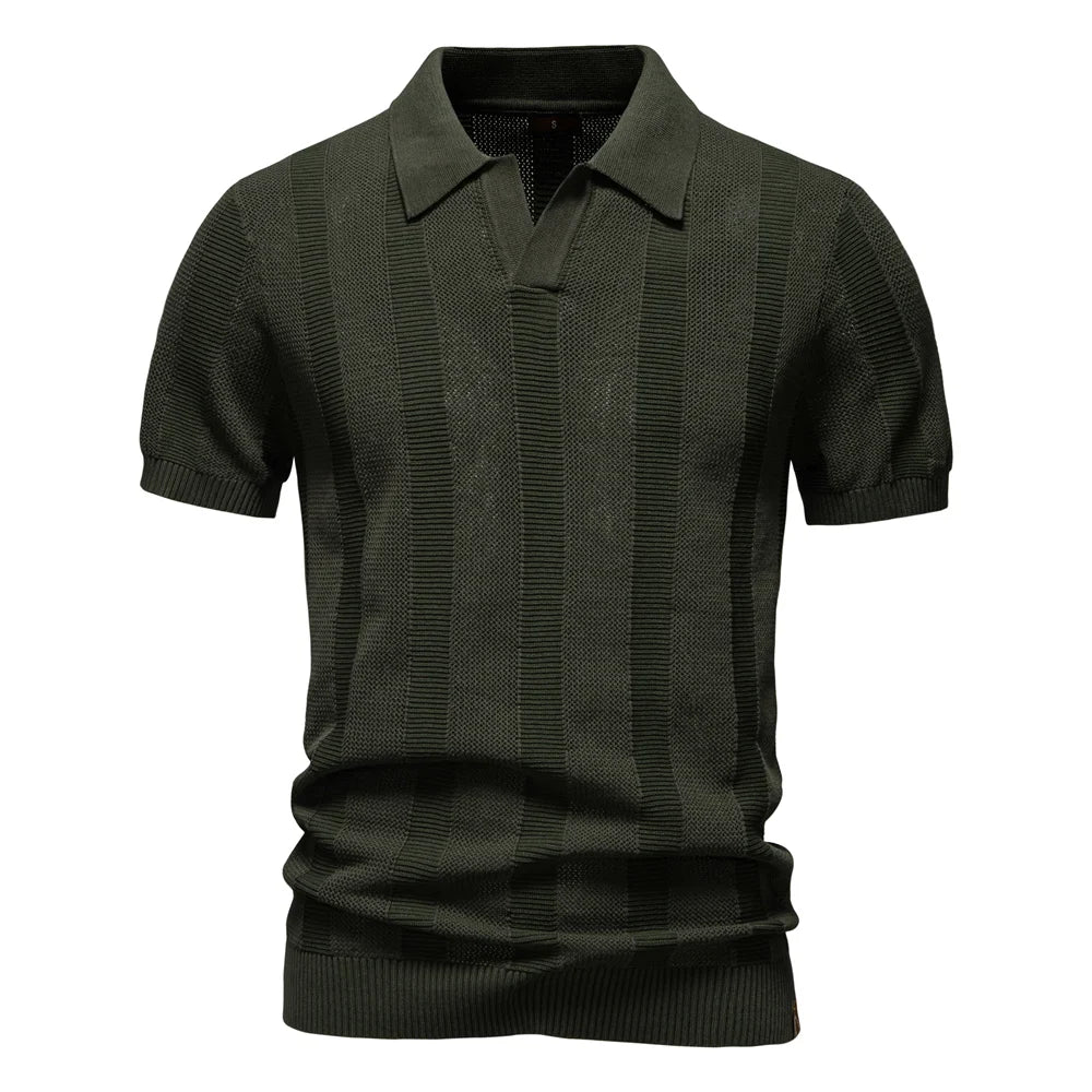 Męska - Stylowa koszulka polo w paski - Wygodna mieszanka bawełny - Casual Fashion na każdą okazję