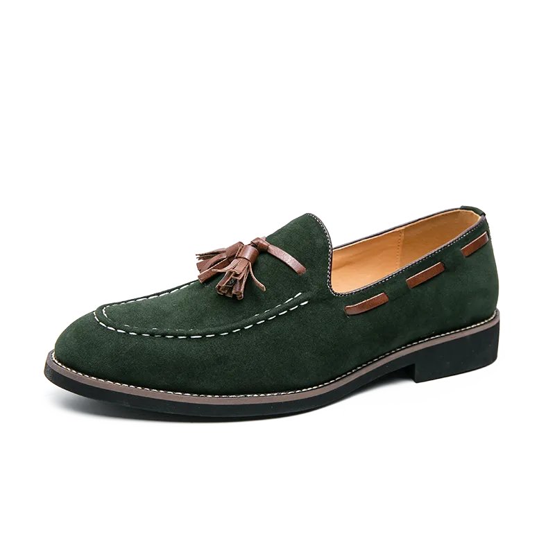 Męskie - Mokasyny z frędzlami - Miękki zamsz - Wygodne obuwie na co dzień - Elegancki styl