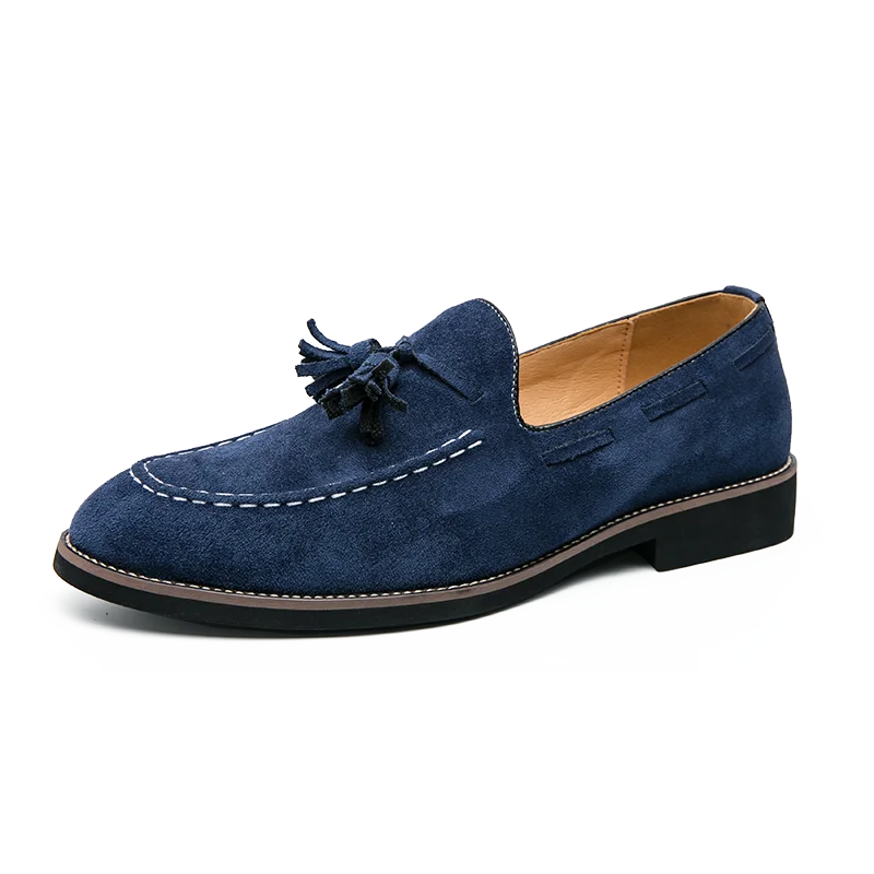 Męskie - Mokasyny z frędzlami - Miękki zamsz - Wygodne obuwie na co dzień - Elegancki styl