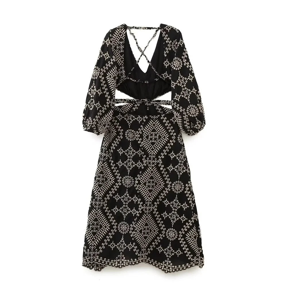 Damska - Midi Sukienka Boho Aztecka - Lekka Bawełna - Stylowa Moda Letnia dla Kobiet