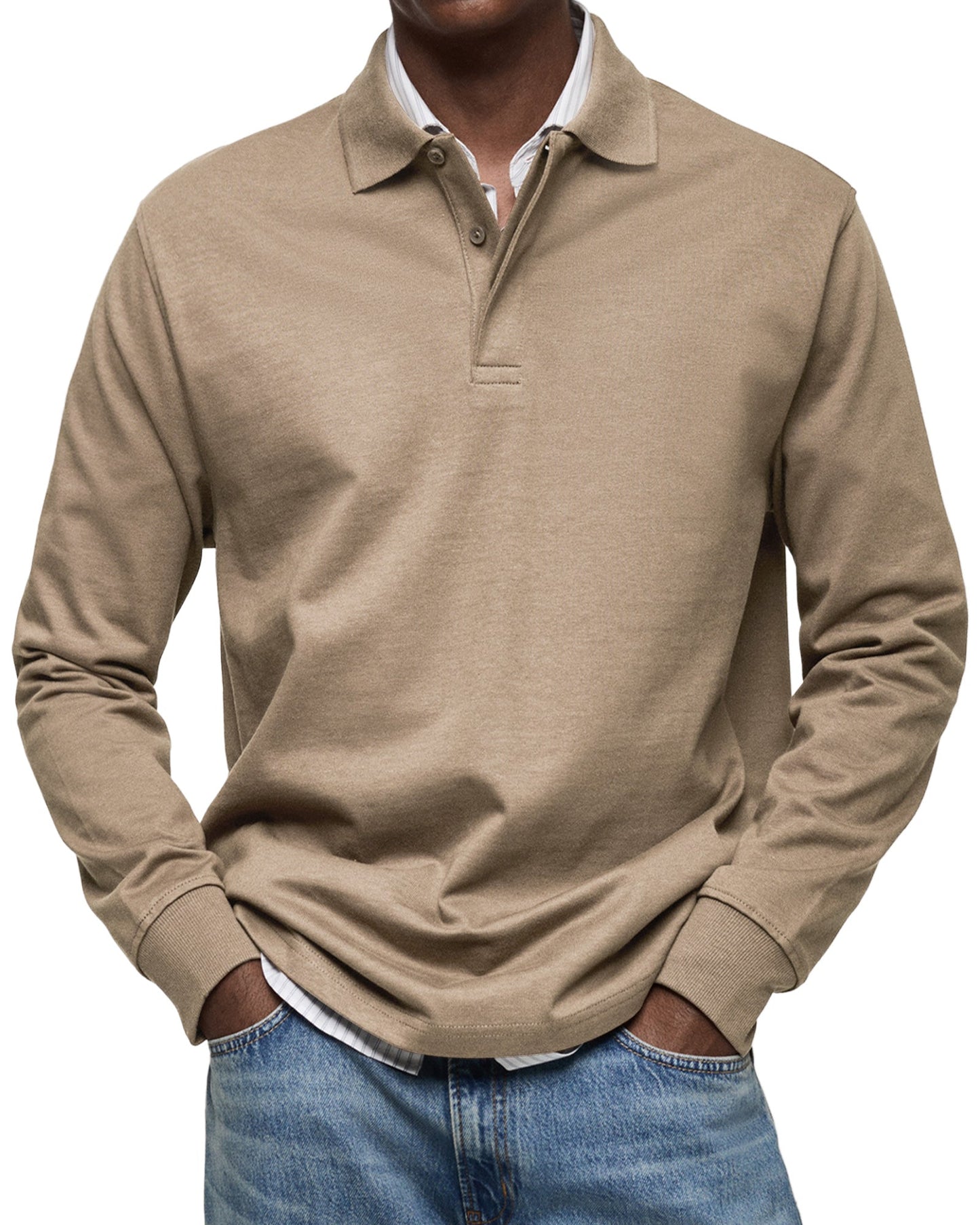 Męska - Koszulka polo z długim rękawem - Casual Cotton - Button-Down Polo Shirt