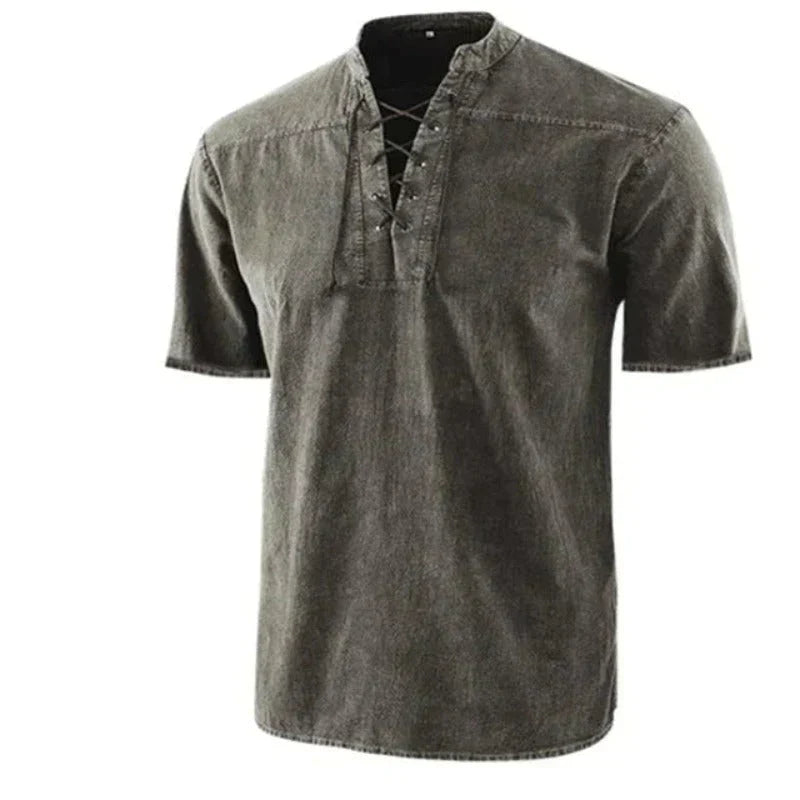 Męska - Koszulka z dekoltem w serek - Miękka bawełna - Casual T-Shirt
