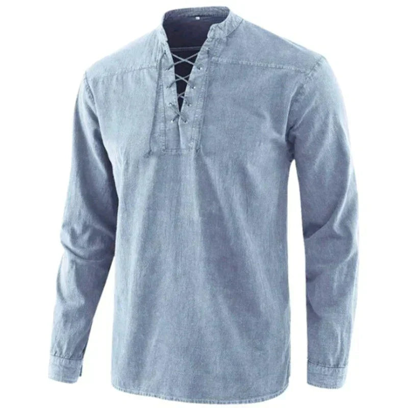 Męska - Koszulka z dekoltem w serek - Miękka bawełna - Casual T-Shirt