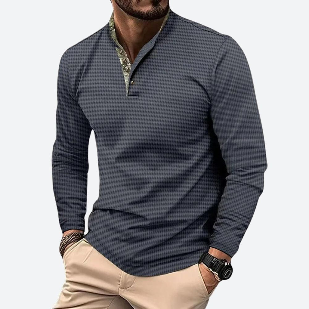 Męska - Koszulka polo z długim rękawem - Wygodny bawełniany materiał - Stylowy design idealny na każdą okazję