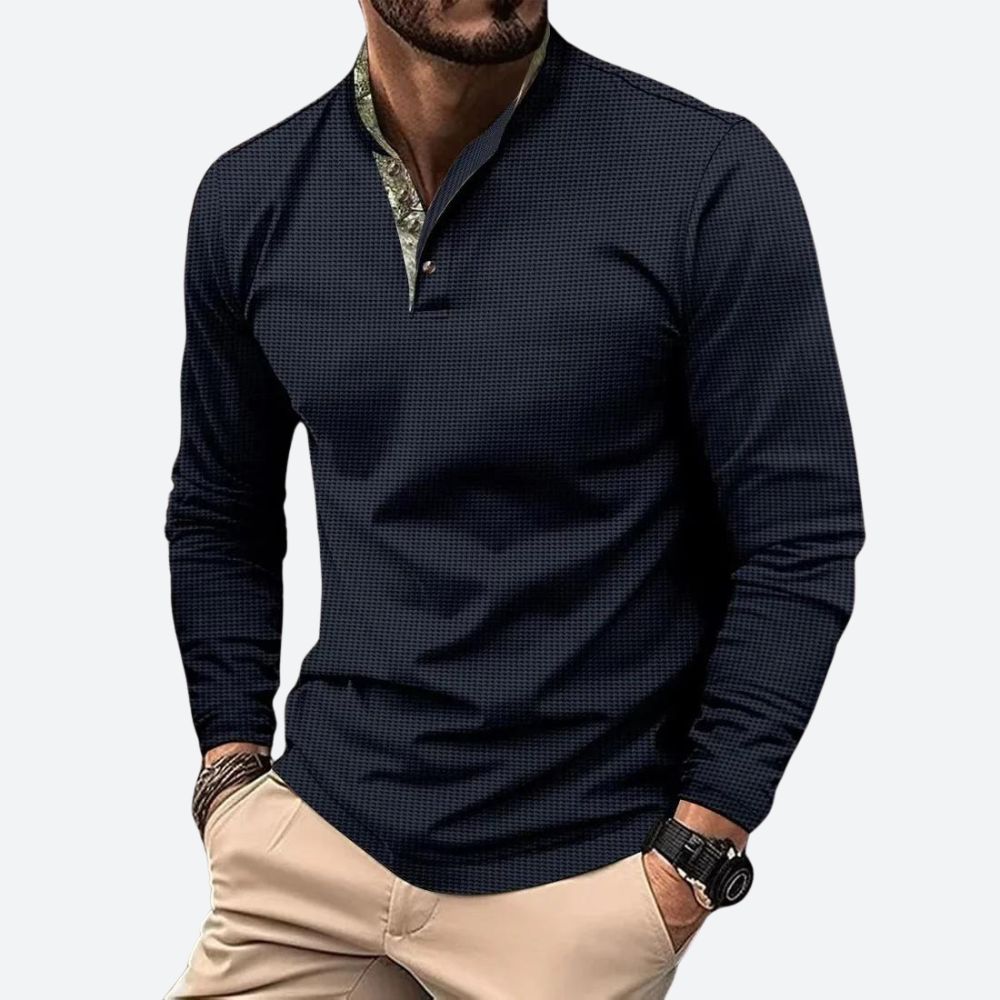 Męska - Koszulka polo z długim rękawem - Wygodny bawełniany materiał - Stylowy design idealny na każdą okazję