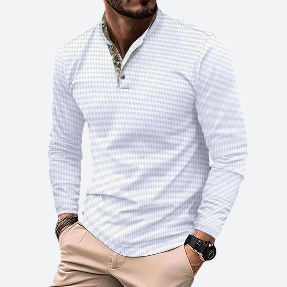 Męska - Koszulka polo z długim rękawem - Wygodny bawełniany materiał - Stylowy design idealny na każdą okazję