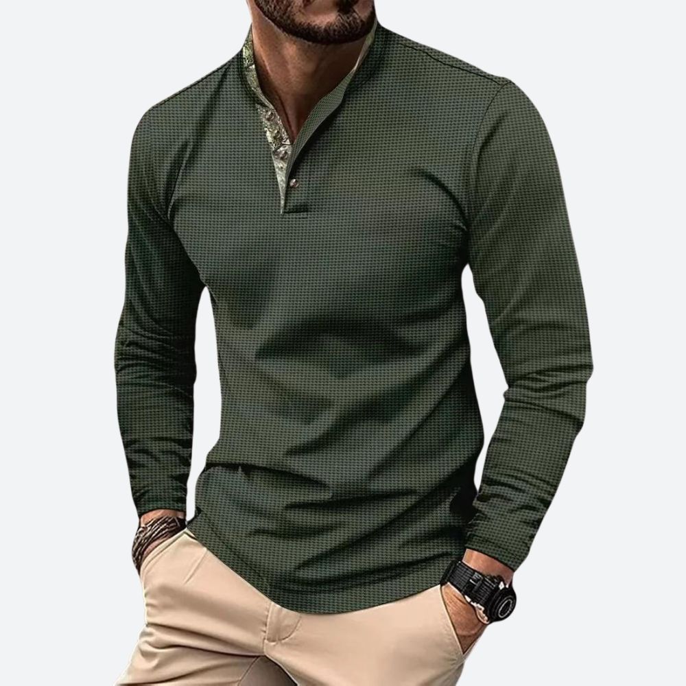 Męska - Koszulka polo z długim rękawem - Wygodny bawełniany materiał - Stylowy design idealny na każdą okazję