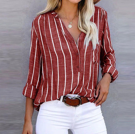 Damska - Elegancka bluzka w paski - Lekki materiał - Stylowy top na każdą okazję