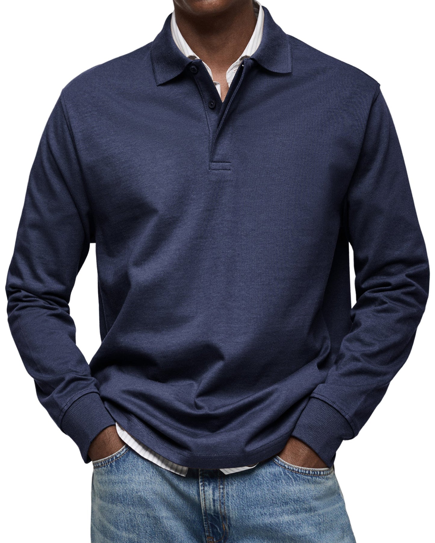 Męska - Koszulka polo z długim rękawem - Casual Cotton - Button-Down Polo Shirt