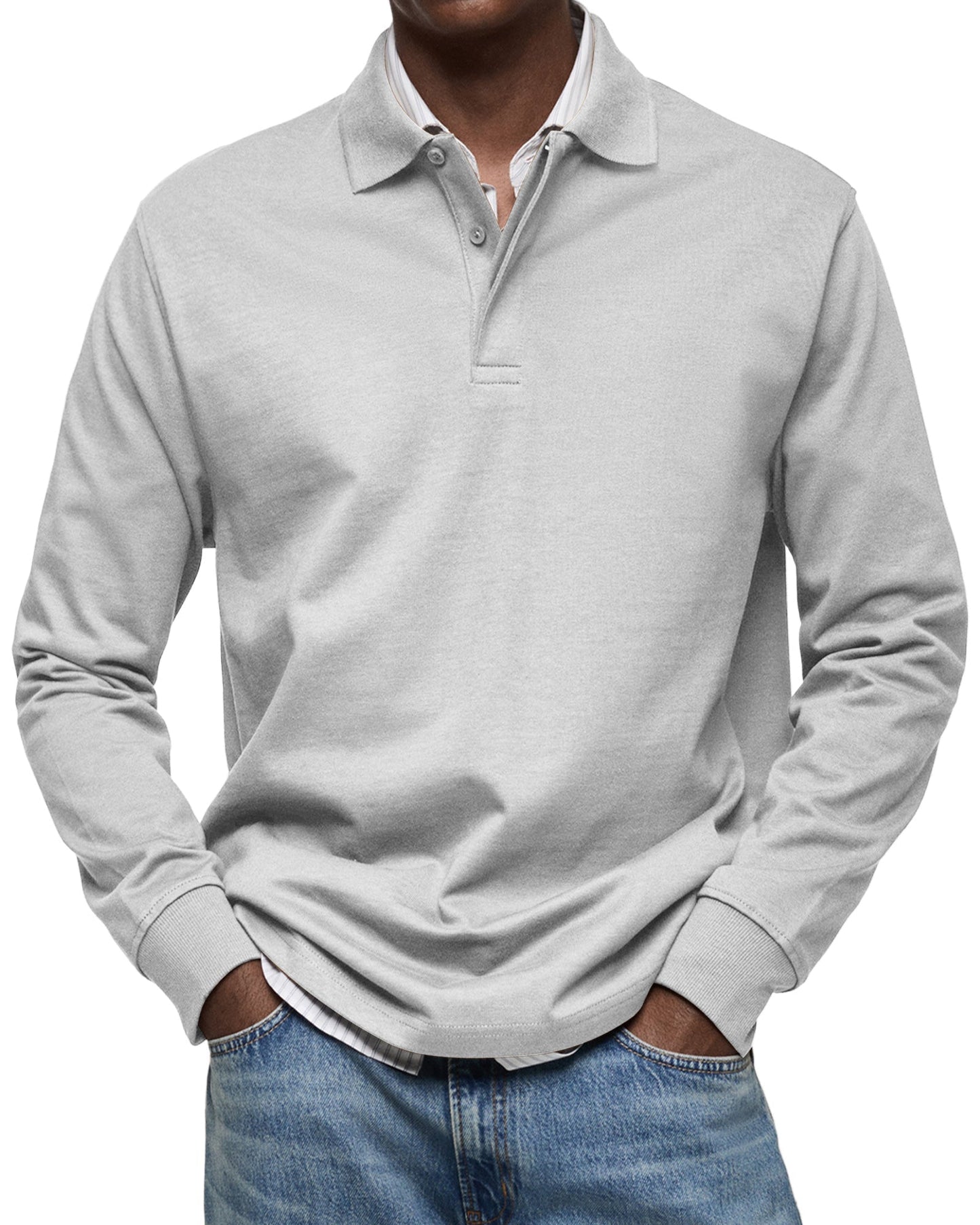 Męska - Koszulka polo z długim rękawem - Casual Cotton - Button-Down Polo Shirt