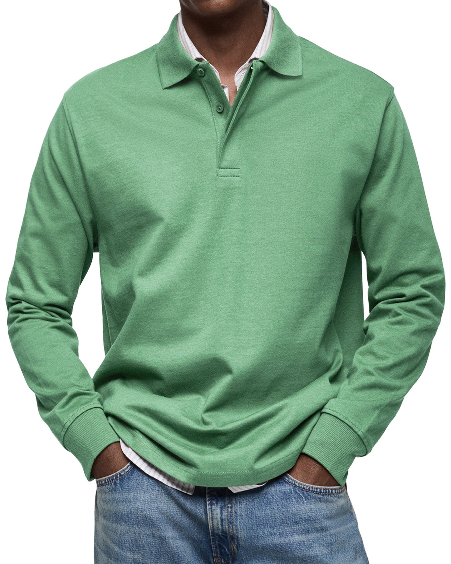 Męska - Koszulka polo z długim rękawem - Casual Cotton - Button-Down Polo Shirt