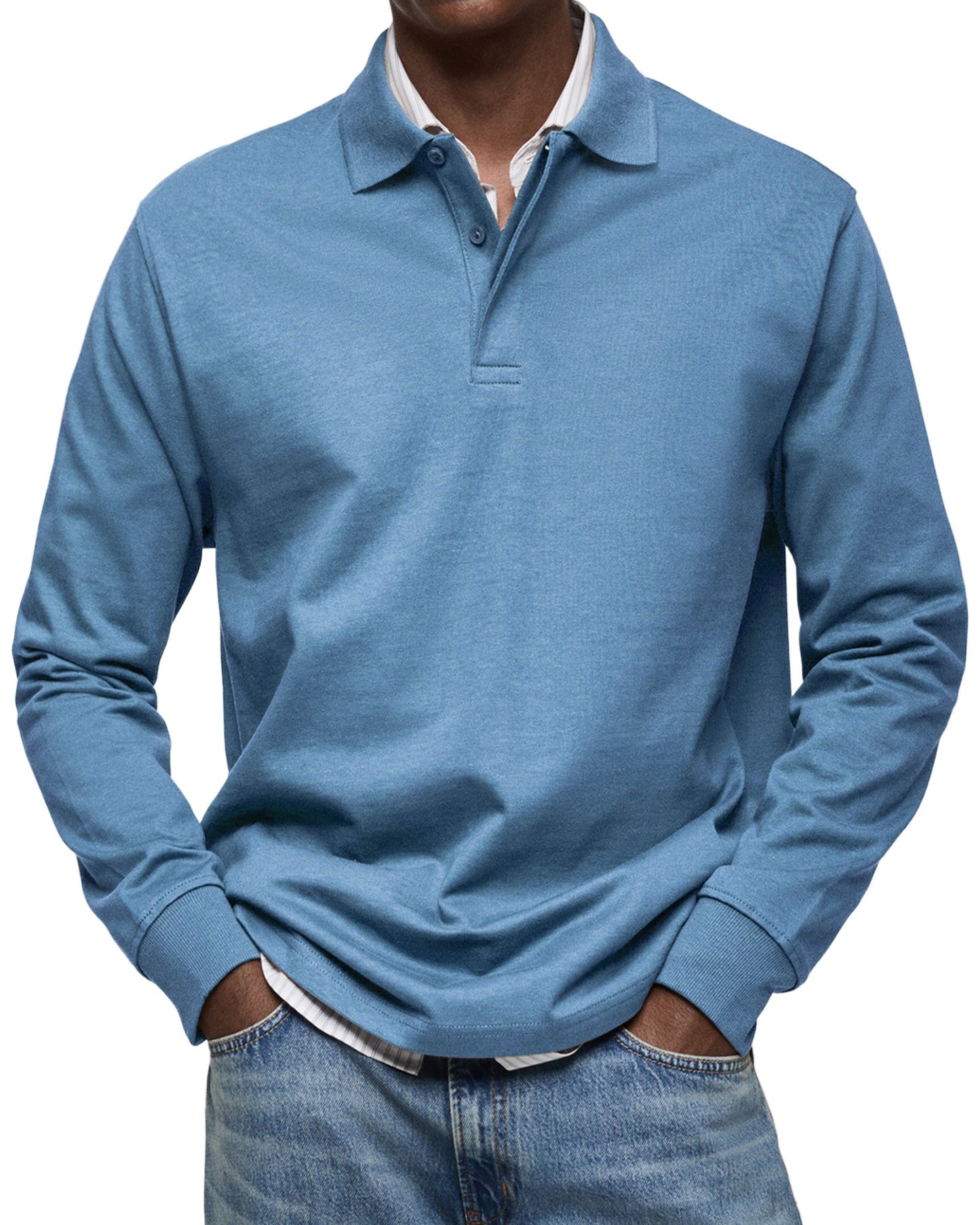 Męska - Koszulka polo z długim rękawem - Casual Cotton - Button-Down Polo Shirt