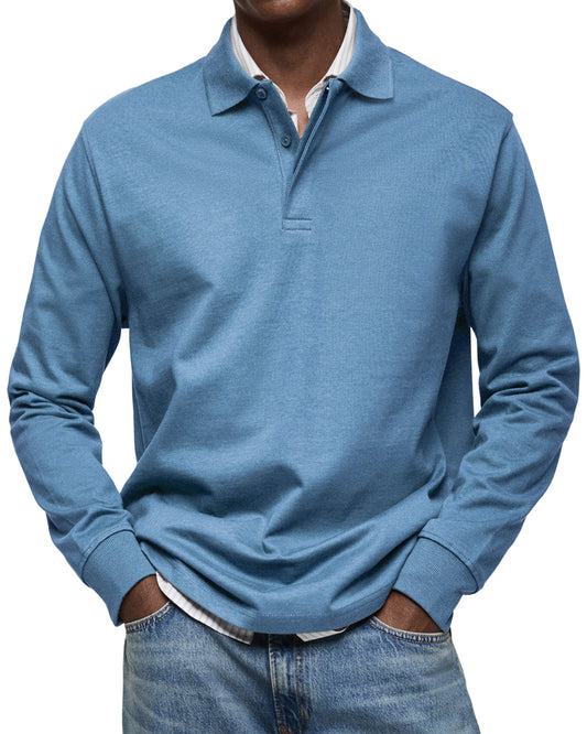 Męska - Koszulka polo z długim rękawem - Casual Cotton - Button-Down Polo Shirt