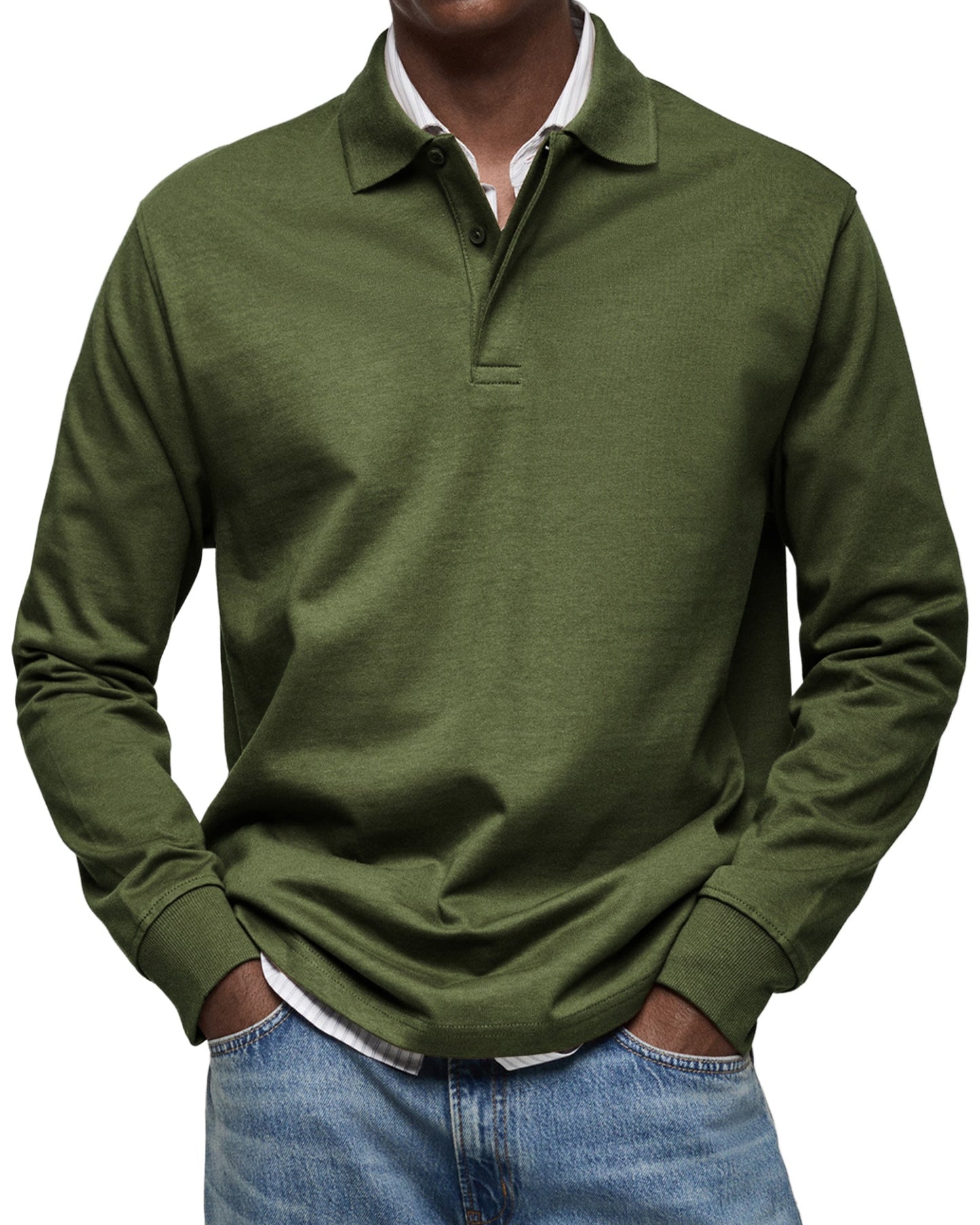 Męska - Koszulka polo z długim rękawem - Casual Cotton - Button-Down Polo Shirt