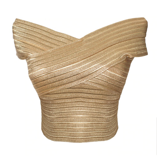 Damski - Złoty Crop Top - Stylowa mieszanka bawełny - Modny letni styl