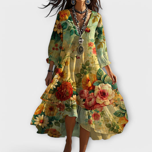 Damska - Sukienka Boho w Kwiaty - Mieszanka bawełny - Lekka, Swobodna Stylizacja - Idealna na Lato